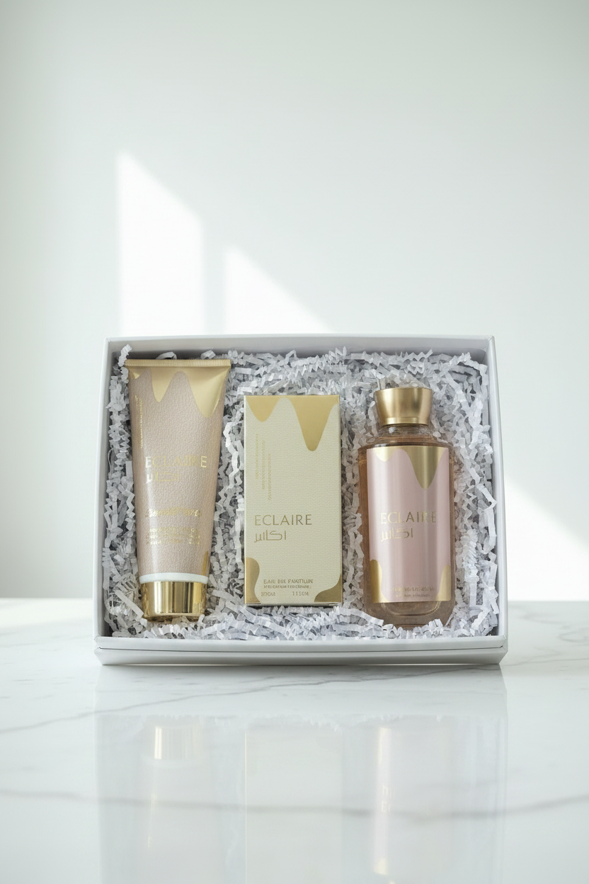 Box Cadeau Éclaire ✨ – Coffret Parfum Gourmand 3 Pièces