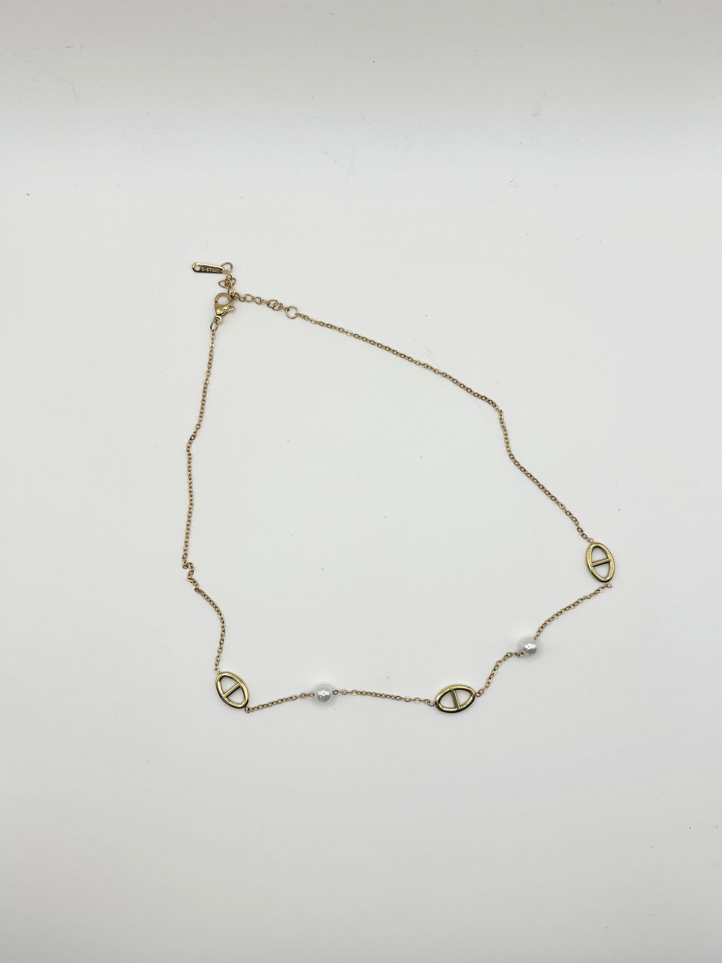 Collier doré perles & médaillons – acier inoxydable