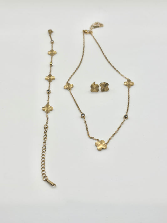 Parure trèfle doré – acier inoxydable