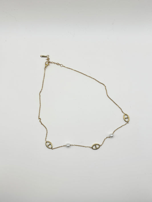 Collier doré perles & médaillons – acier inoxydable